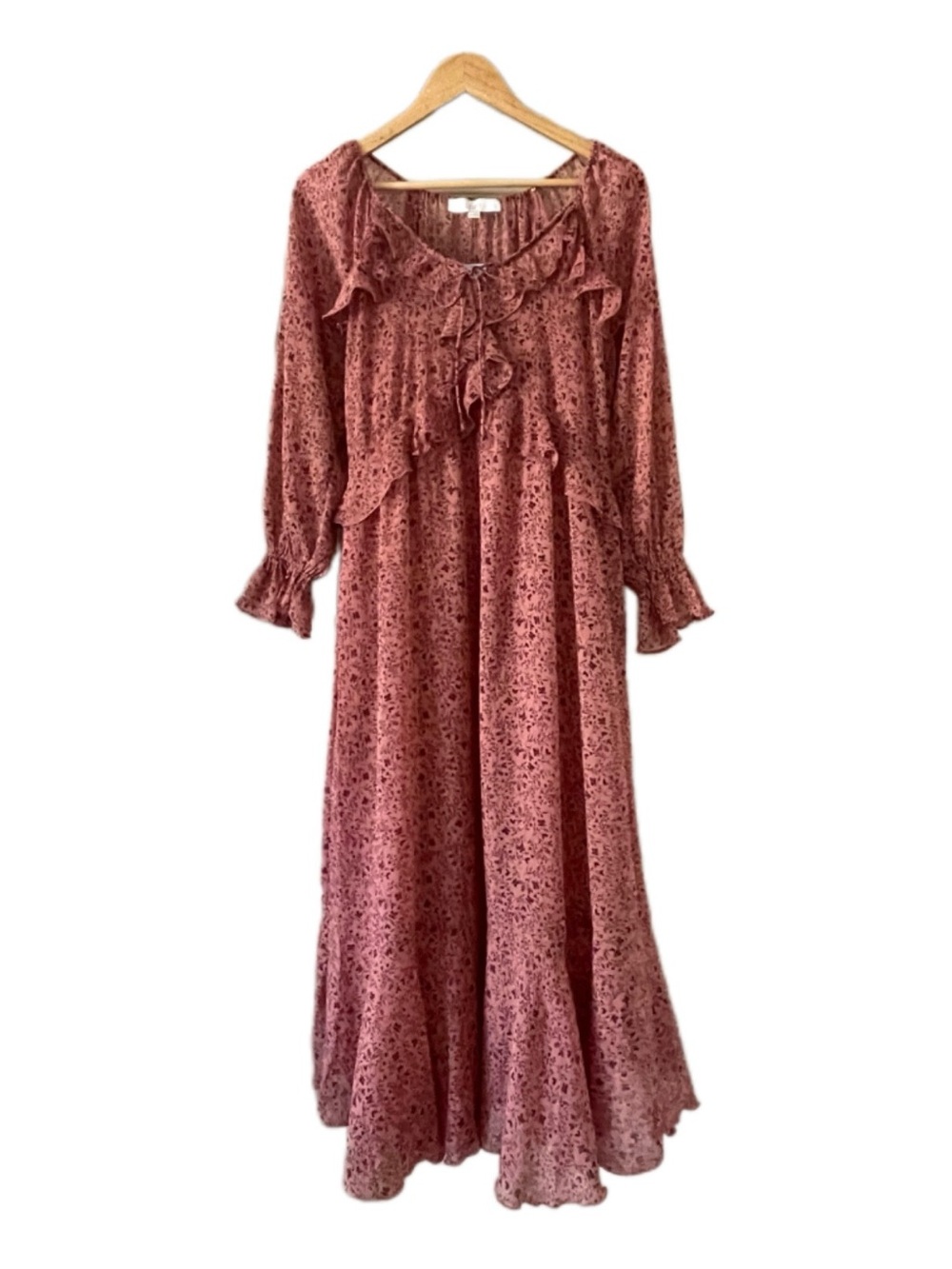 LOFT Dusty Rose and Burgundy Ruffled Long-Sleeve Maxi Dress NWT - MP